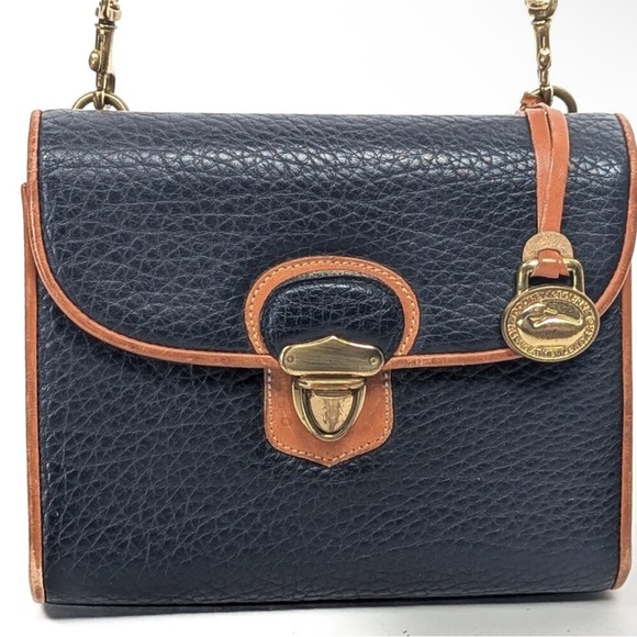 Dooney & Bourke Handbags - DOONEY & BOURKE USA All Navy Leather Mini crossbody Bag in gold tone hardware